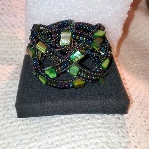 Dark Rainbow Bead and Shell Bracelet - EUC